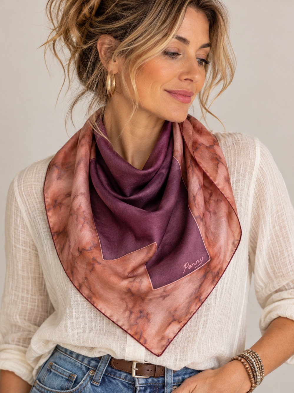 Signed Penny Handmade Silk Art Scarf Purple Pink Abstract